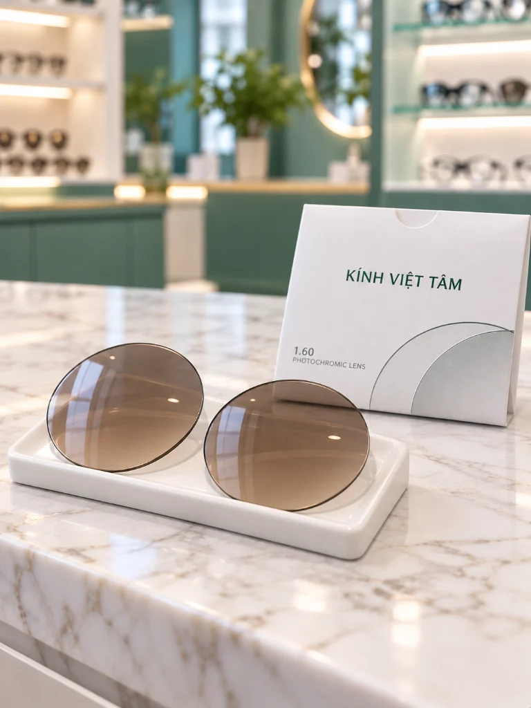 Cặp tròng kính đổi màu nâu 1.60